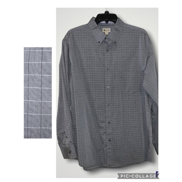 Haggar Gray & White Plaid Button Down Casual Career Dress Shirt Large - Picture 1 of 7